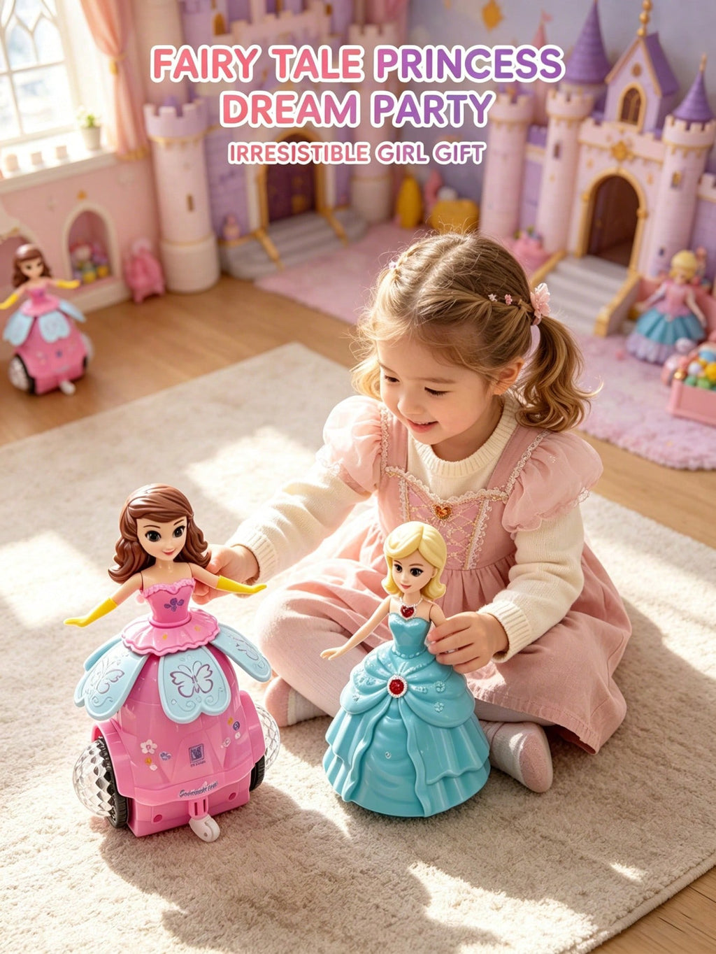 Dancing Princess Toy with 360° Rotation, Music and Lights, ABS Electric Spinning Princess for Kids Ages 2+, Pink or Blue Birthday Gift