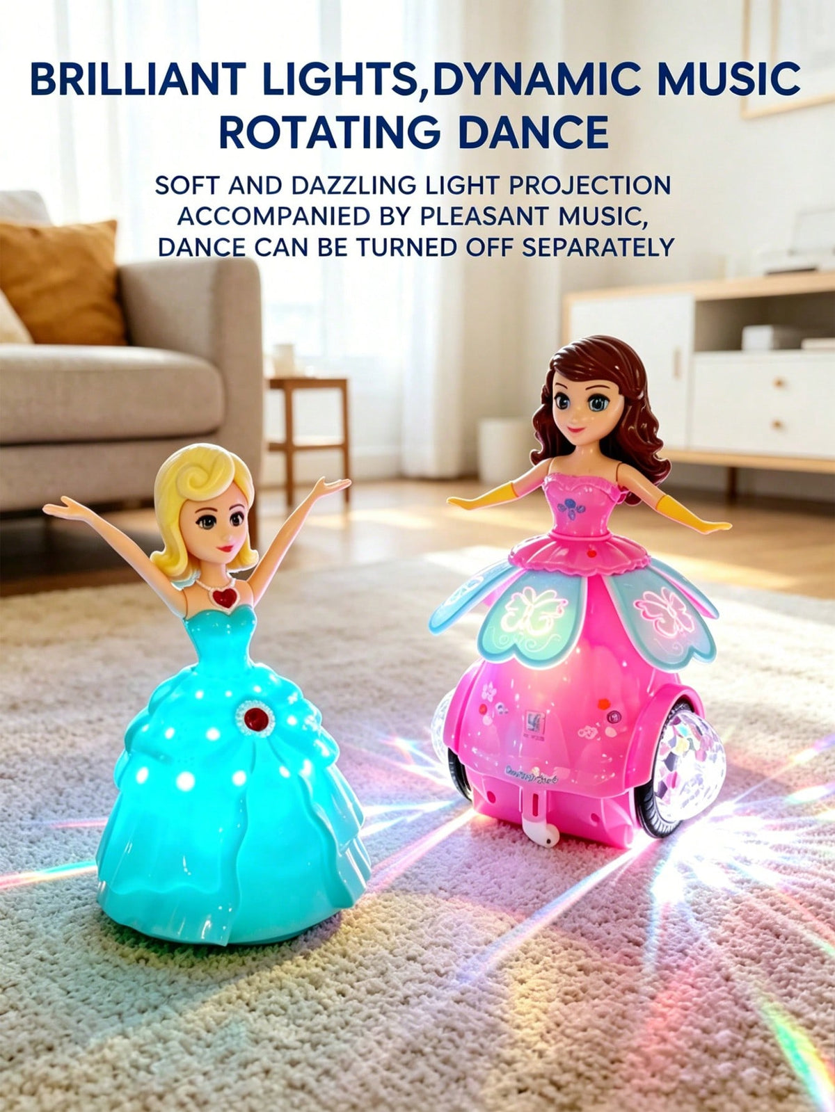 Dancing Princess Toy with 360° Rotation, Music and Lights, ABS Electric Spinning Princess for Kids Ages 2+, Pink or Blue Birthday Gift