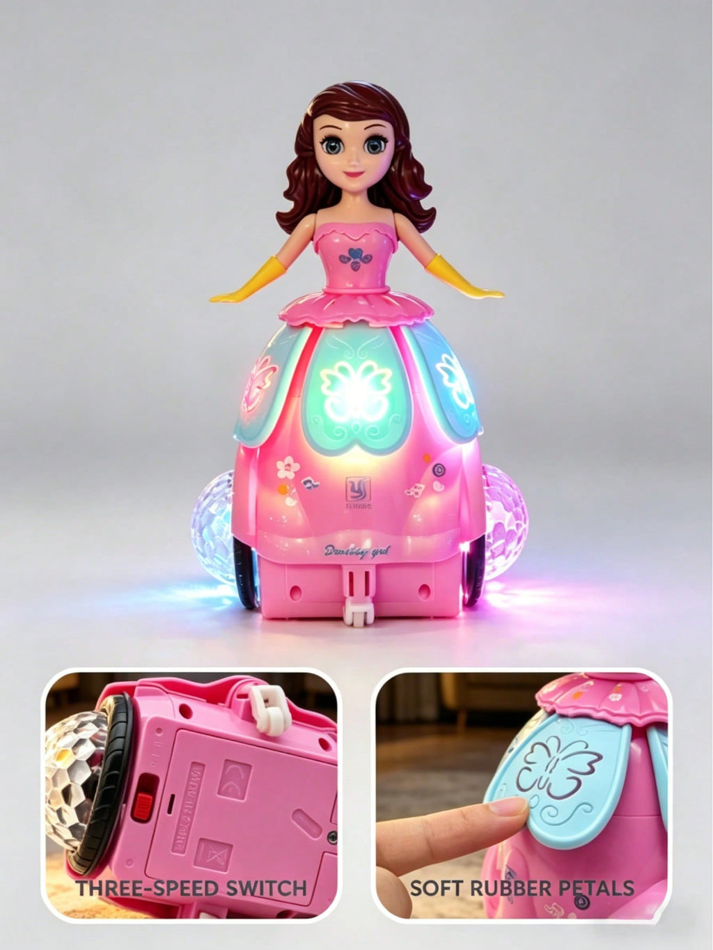 Dancing Princess Toy with 360° Rotation, Music and Lights, ABS Electric Spinning Princess for Kids Ages 2+, Pink or Blue Birthday Gift