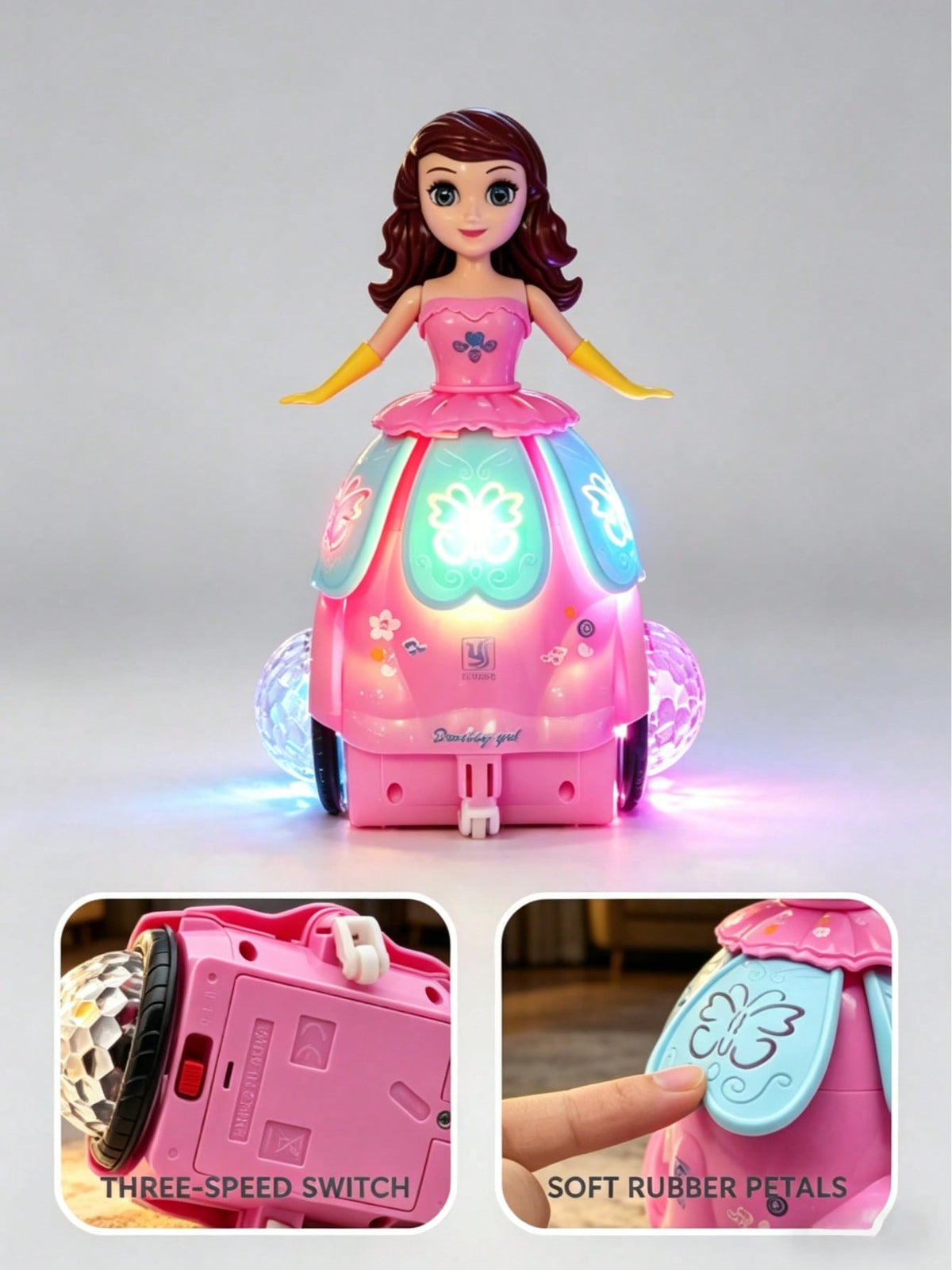 Dancing Princess Toy with 360° Rotation, Music and Lights, ABS Electric Spinning Princess for Kids Ages 2+, Pink or Blue Birthday Gift