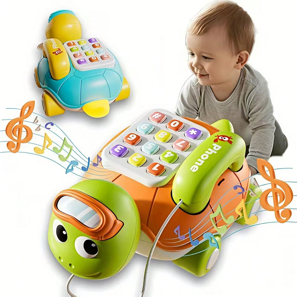 Turtle Musical Phone Toy with Interactive Buttons and Sound Effects, Blue or Orange Pretend Play Learning Phone for Early Hands-On Exploration