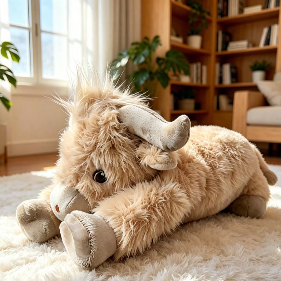 Highland Cow Plush Pillow 40cm, Soft Camel Farm Animal Stuffed Toy with Japanese-Style Charm for Girls, Birthday Gifts and Cozy Room Decor