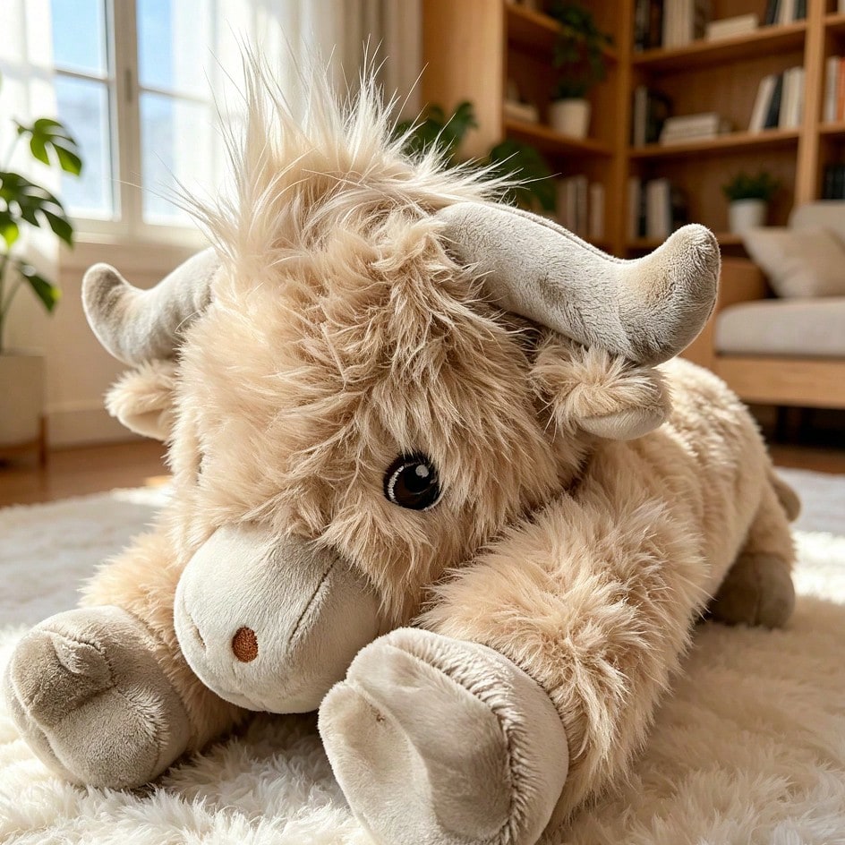 Highland Cow Plush Pillow 40cm, Soft Camel Farm Animal Stuffed Toy with Japanese-Style Charm for Girls, Birthday Gifts and Cozy Room Decor