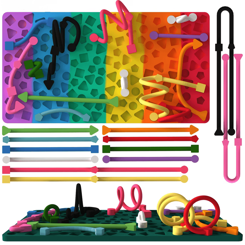 Sensory Activity Board, Quiet Silicone Fidget Toy with Storage Bag for Kids Ages 3+ and Adults, Travel Activities and Desk Breaks