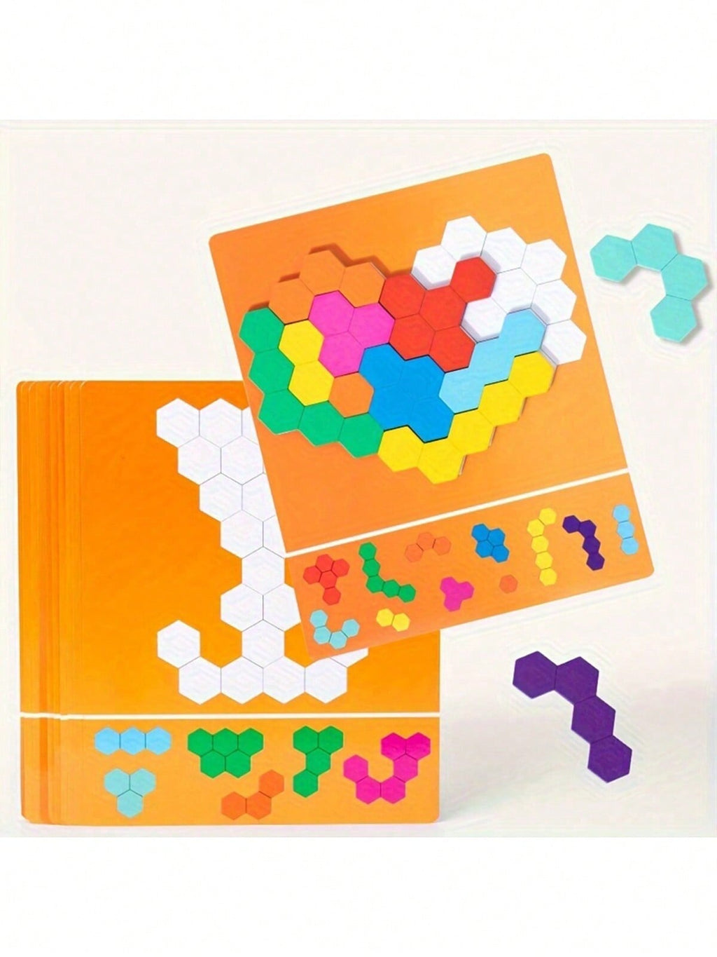 Wooden Rainbow Honeycomb Puzzle Board for Kids, Multicolor Hands-On Logic Activity for Math Exploration, Creative Tabletop Play and Educational Gifts