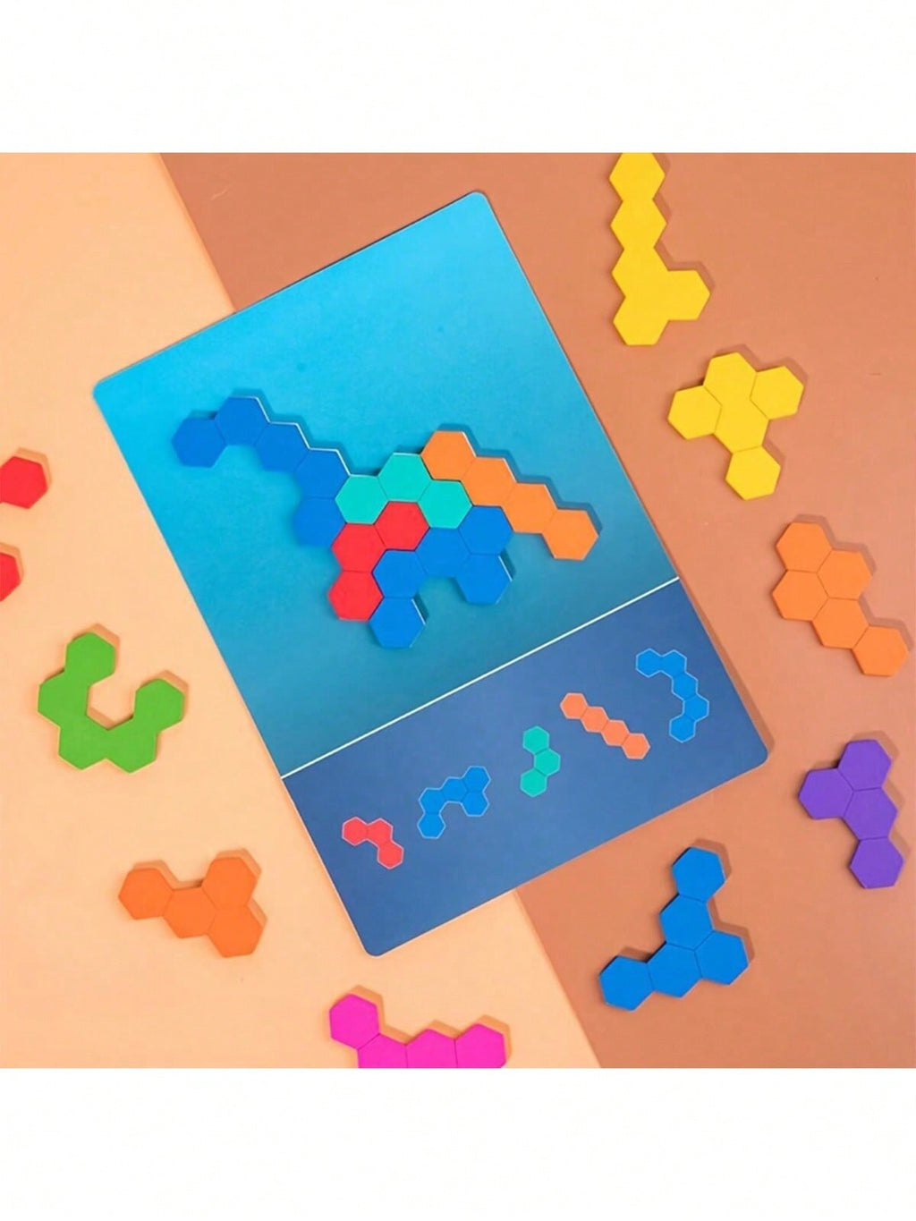 Wooden Rainbow Honeycomb Puzzle Board for Kids, Multicolor Hands-On Logic Activity for Math Exploration, Creative Tabletop Play and Educational Gifts