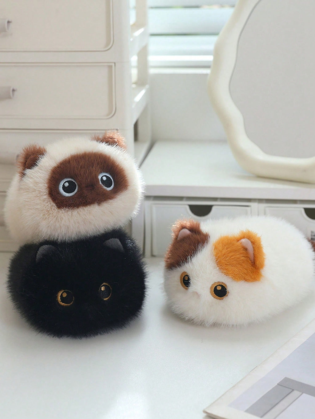 Cat Dumpling Plush Toy 20cm, Soft Kitty Stuffed Animal in Black, Brown, Calico or Siamese Styles for Birthday Gifts and Bedroom Decor