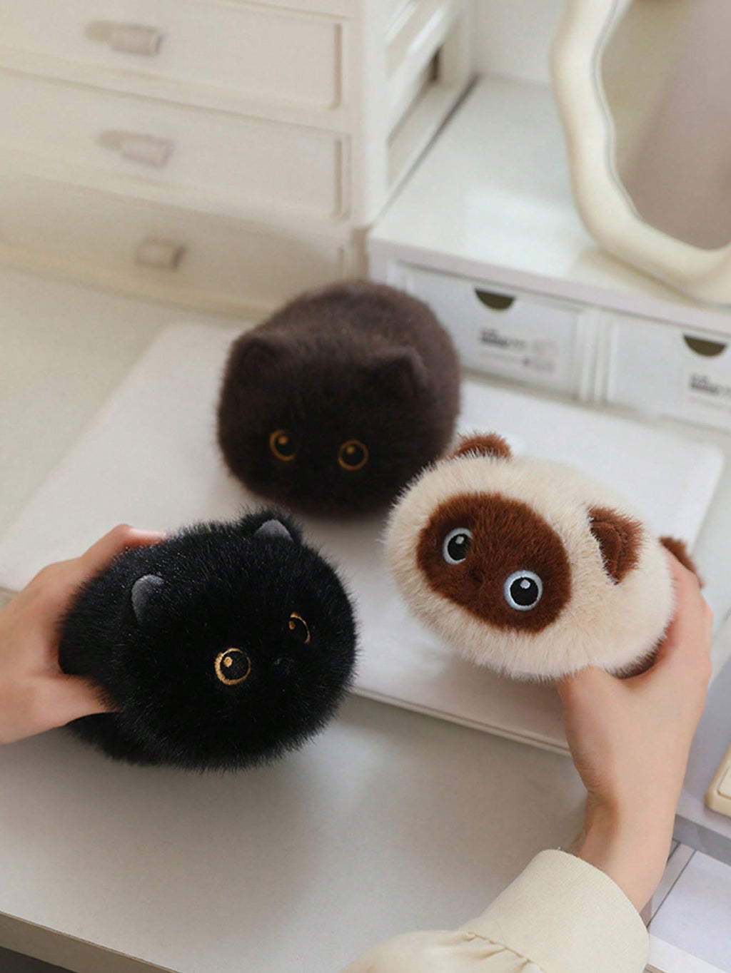 Cat Dumpling Plush Toy 20cm, Soft Kitty Stuffed Animal in Black, Brown, Calico or Siamese Styles for Birthday Gifts and Bedroom Decor