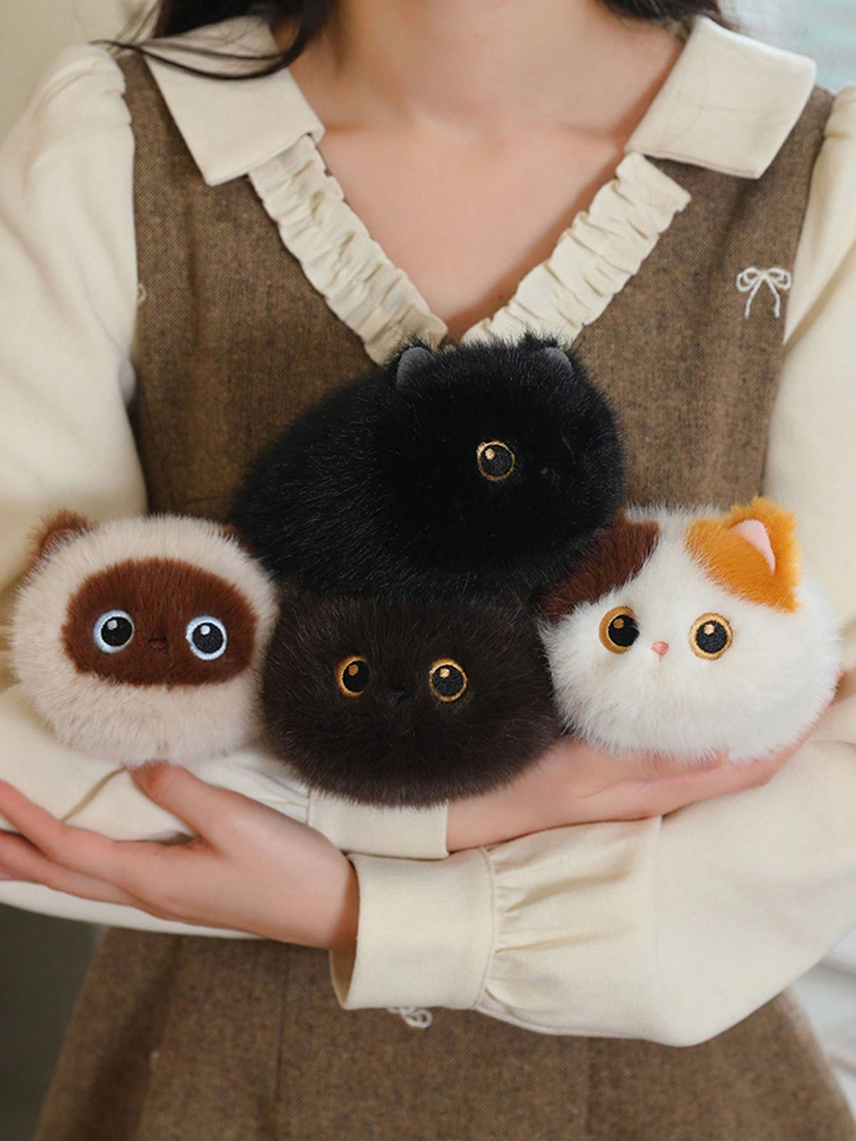 Cat Dumpling Plush Toy 20cm, Soft Kitty Stuffed Animal in Black, Brown, Calico or Siamese Styles for Birthday Gifts and Bedroom Decor