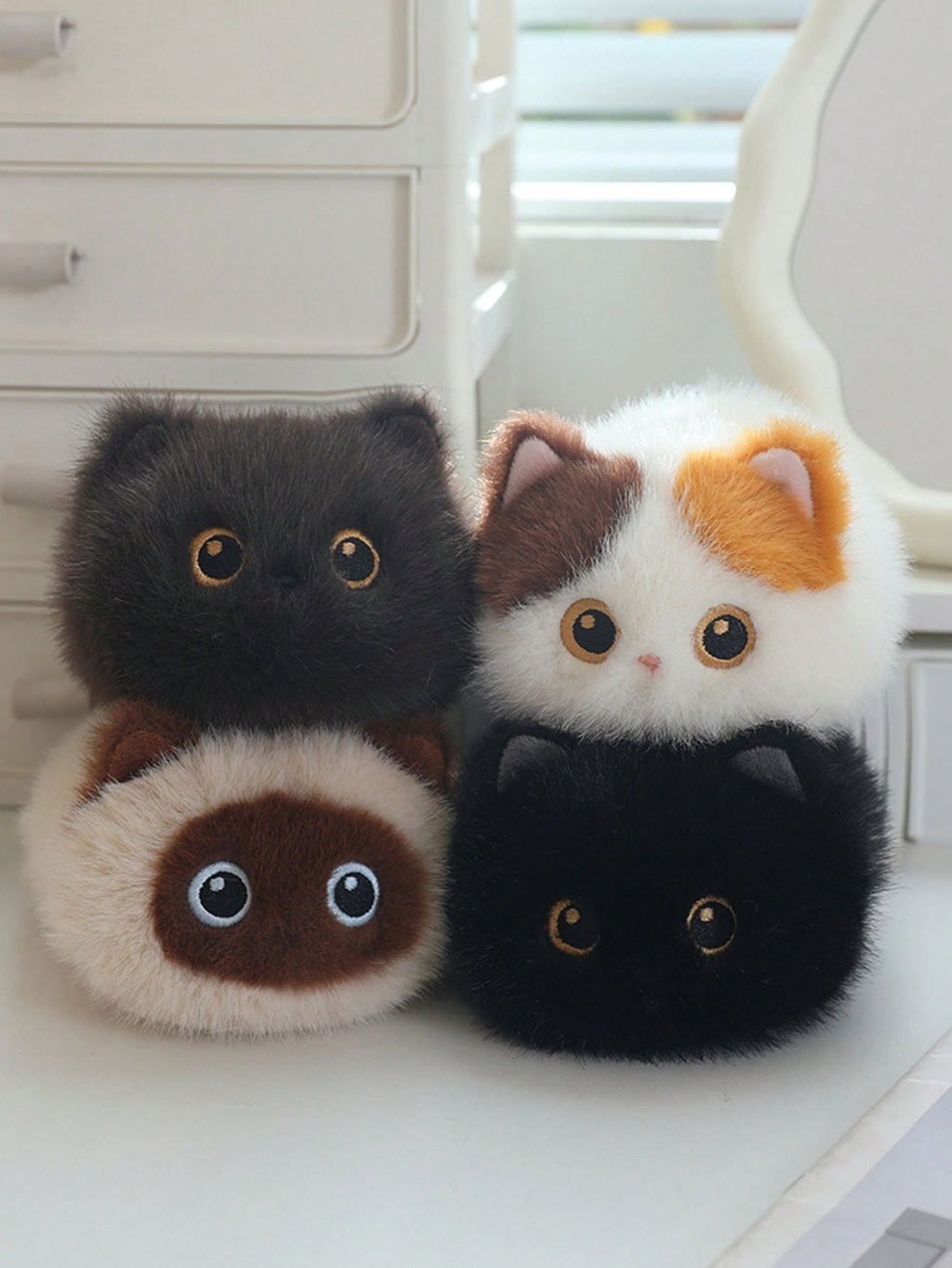 Cat Dumpling Plush Toy 20cm, Soft Kitty Stuffed Animal in Black, Brown, Calico or Siamese Styles for Birthday Gifts and Bedroom Decor