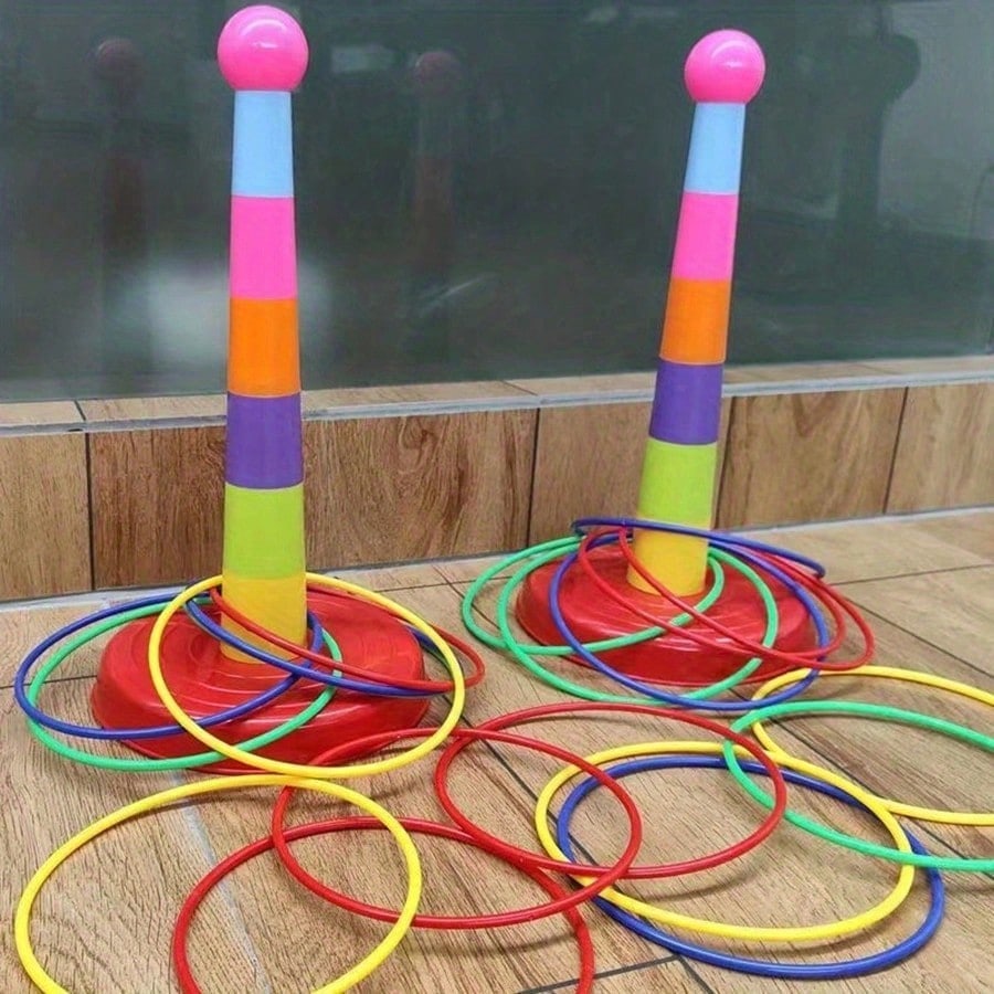 Ring Toss Game Set for Kids and Adults, Colorful Plastic Hoops for Outdoor Parties, Carnival Booth Games and Kindergarten Group Activities