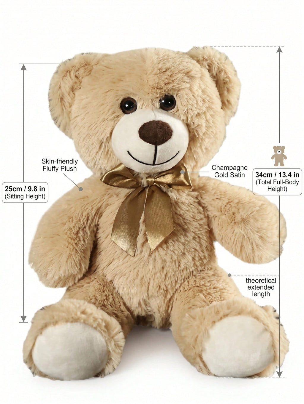 Teddy Bear Stuffed Animal with Bow Tie, 34cm Soft Fluffy Plush Companion for Bedroom, Living Room and Office Decor, Gift for Women
