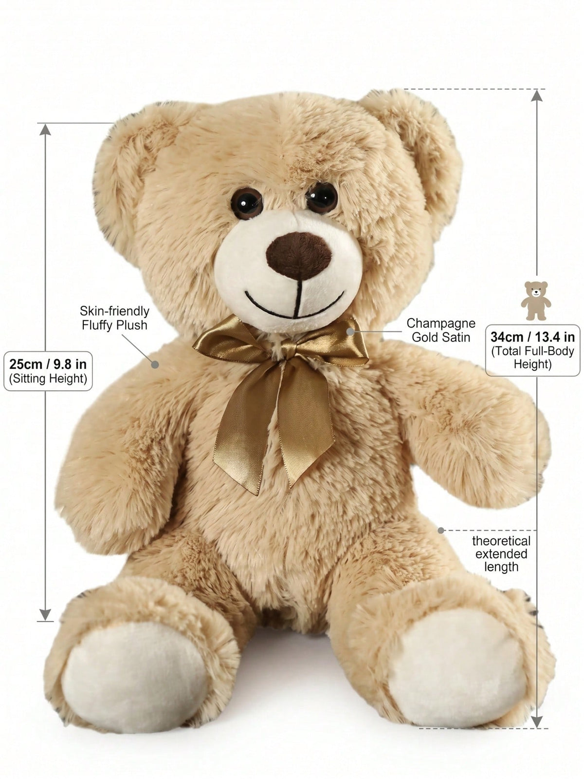 Teddy Bear Stuffed Animal with Bow Tie, 34cm Soft Fluffy Plush Companion for Bedroom, Living Room and Office Decor, Gift for Women