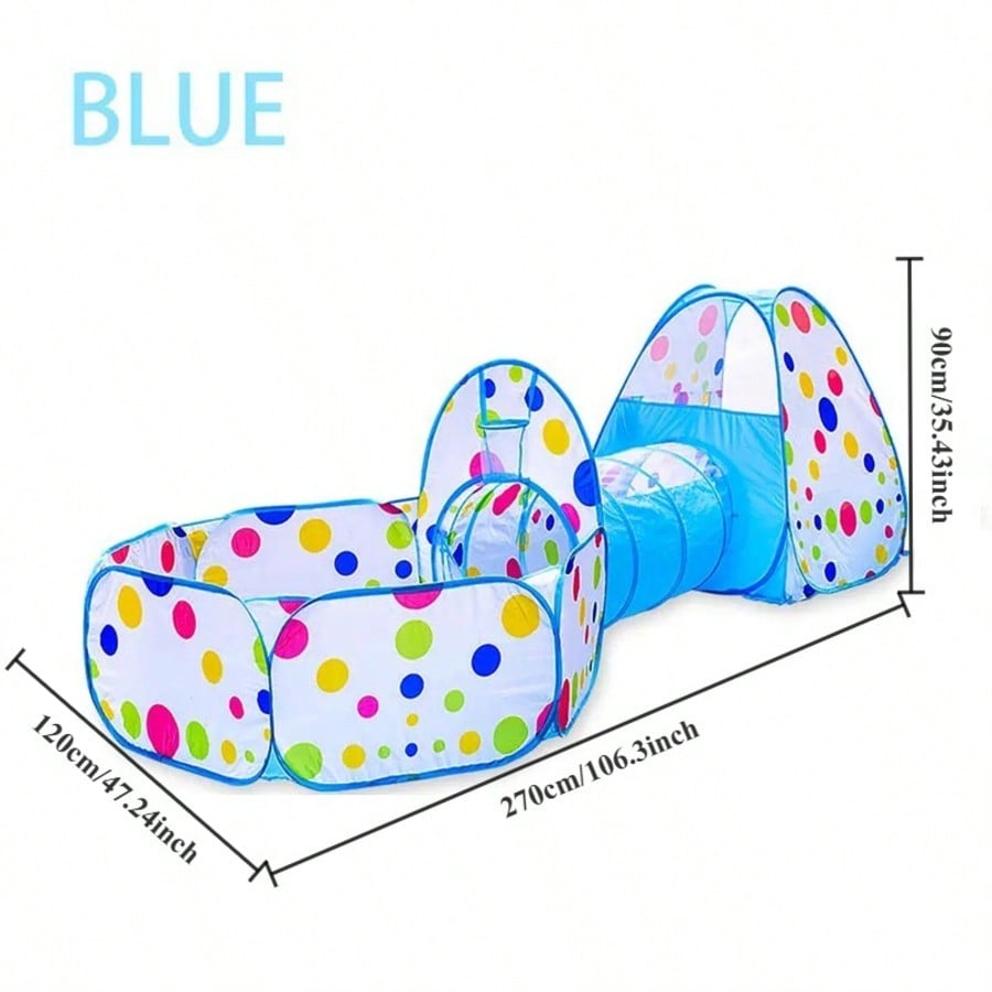 Foldable Kids Play Tent 3-in-1 Indoor Playhouse with Steel Frame and Polyester Fabric, Red or Blue Pretend Play Gift, Balls Not Included