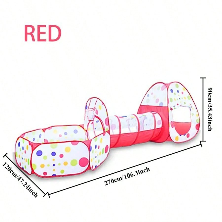 Foldable Kids Play Tent 3-in-1 Indoor Playhouse with Steel Frame and Polyester Fabric, Red or Blue Pretend Play Gift, Balls Not Included