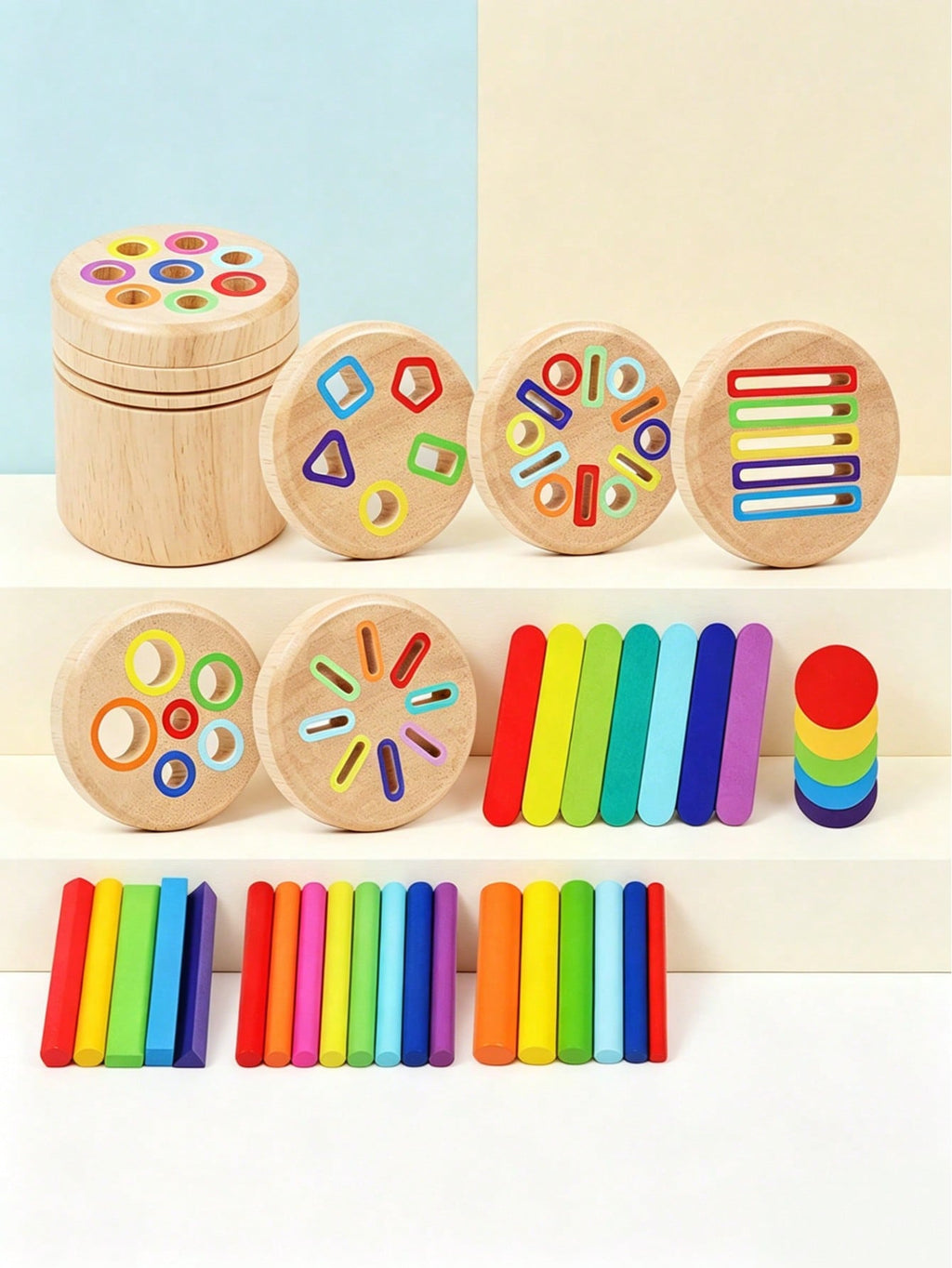 Color Sorting Cups for Kids Over 3, Wooden Montessori-Inspired Matching and Counting Toy with Fine Motor Activities and Multiple Set Options