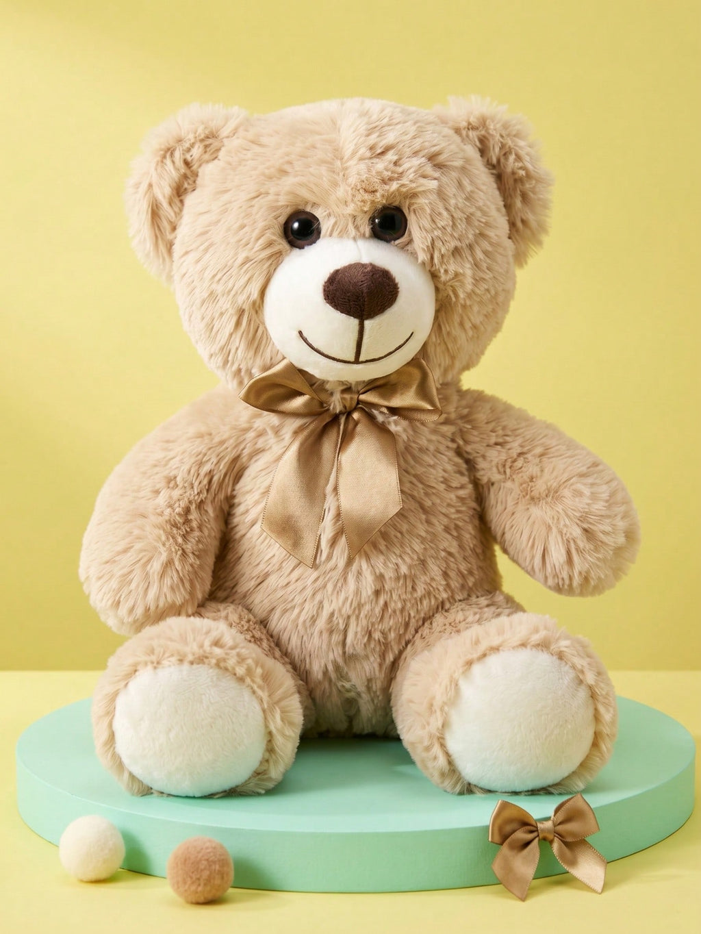 Teddy Bear Stuffed Animal with Bow Tie, 34cm Soft Fluffy Plush Companion for Bedroom, Living Room and Office Decor, Gift for Women