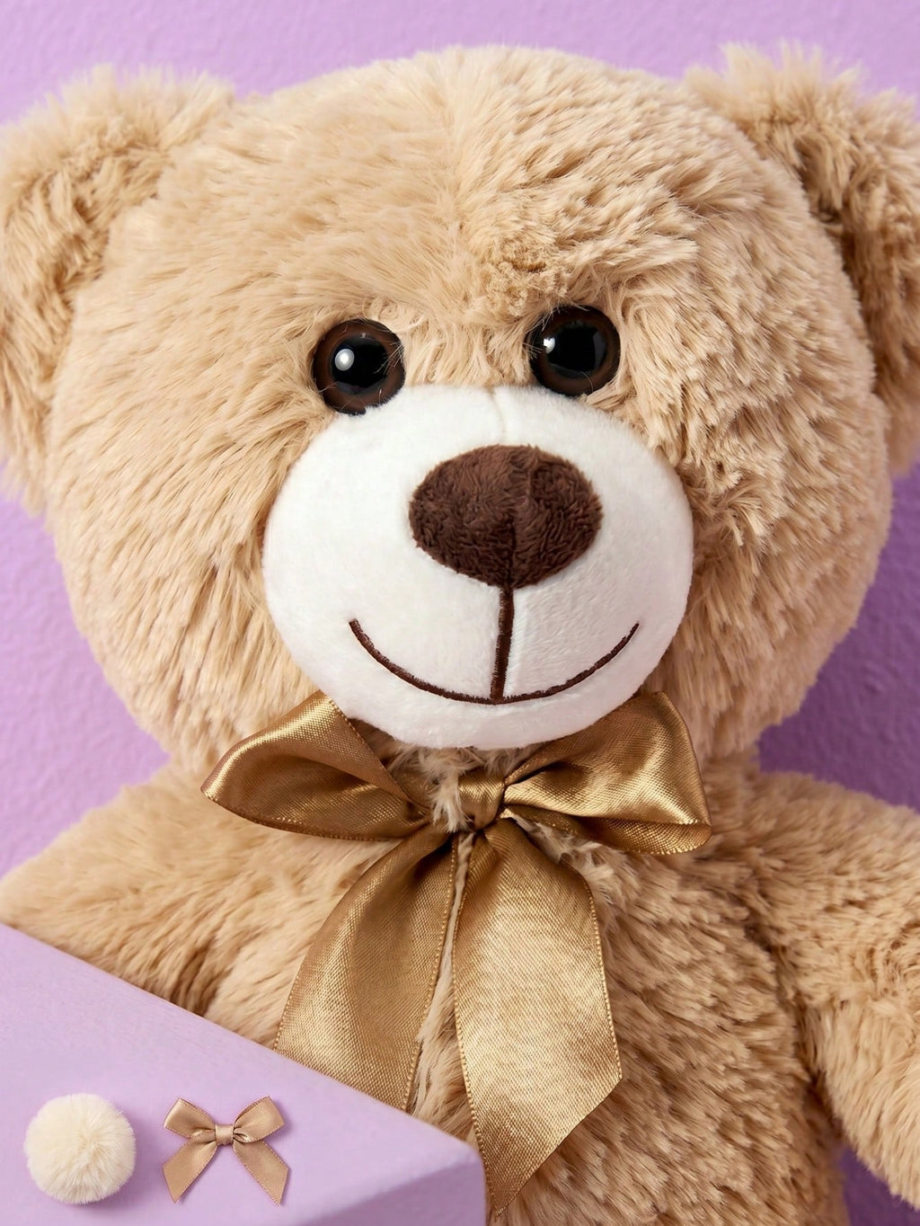 Teddy Bear Stuffed Animal with Bow Tie, 34cm Soft Fluffy Plush Companion for Bedroom, Living Room and Office Decor, Gift for Women