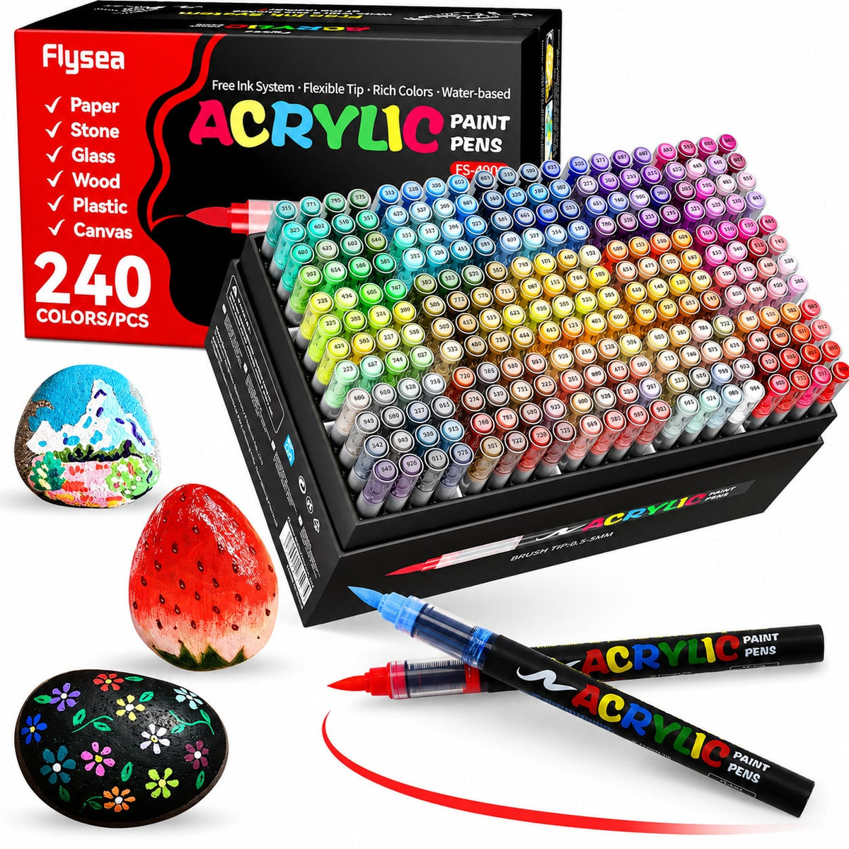 Acrylic Paint Marker Set with Soft Brush and Fine Line Tips for Rock Painting, Glass, Wood and Easter Egg Crafts, 12-168 Color Options, Art Supply Gift