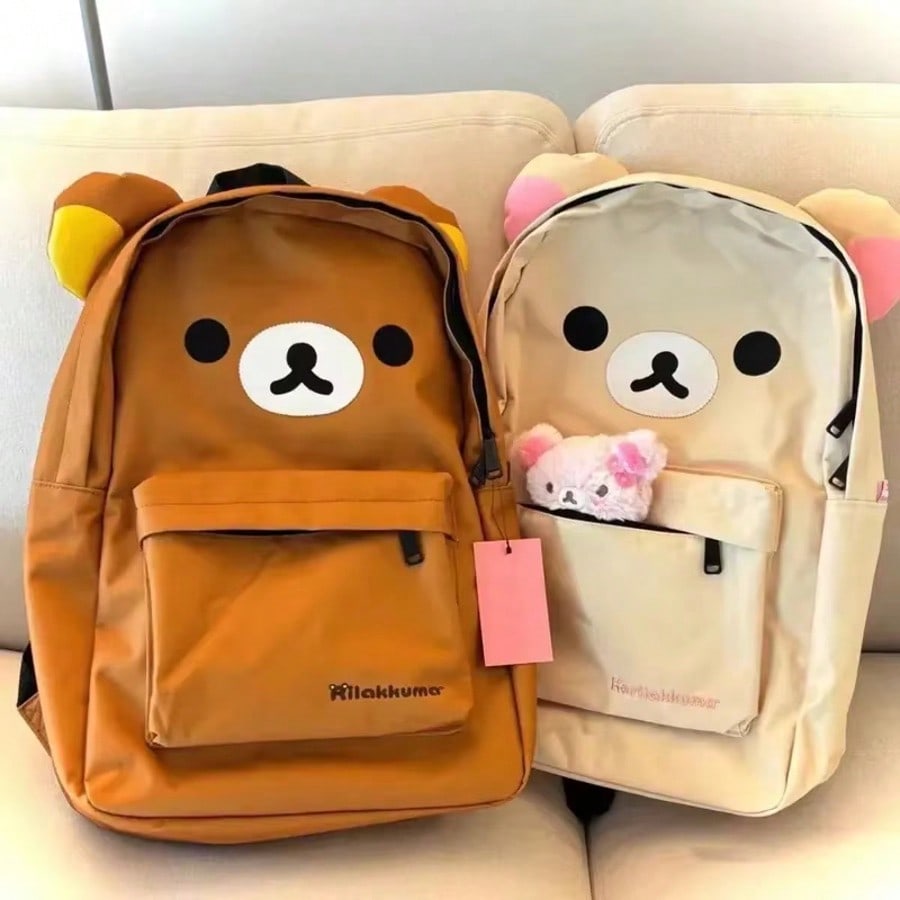 Rilakkuma Backpack San-X Cute Bear Large Capacity Shoulder Bag for Students, Kawaii School Bookbag Daypack for Girls Teens, Lightweight Travel Bag Birthday Gift