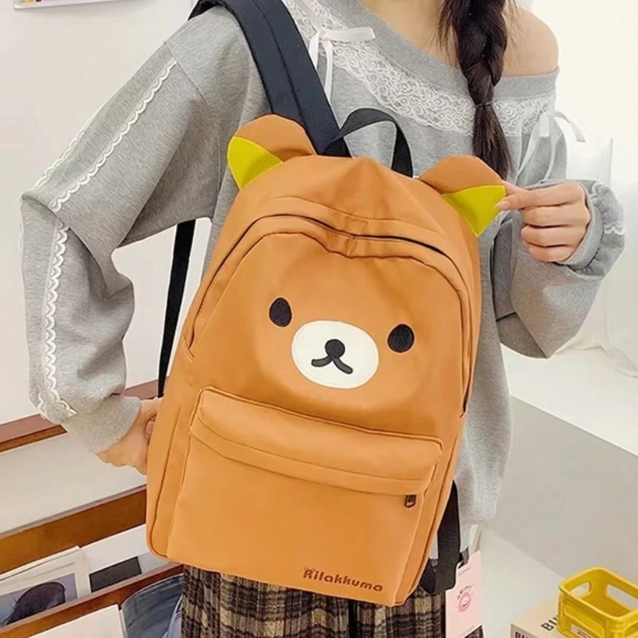 Rilakkuma Backpack San-X Cute Bear Large Capacity Shoulder Bag for Students, Kawaii School Bookbag Daypack for Girls Teens, Lightweight Travel Bag Birthday Gift