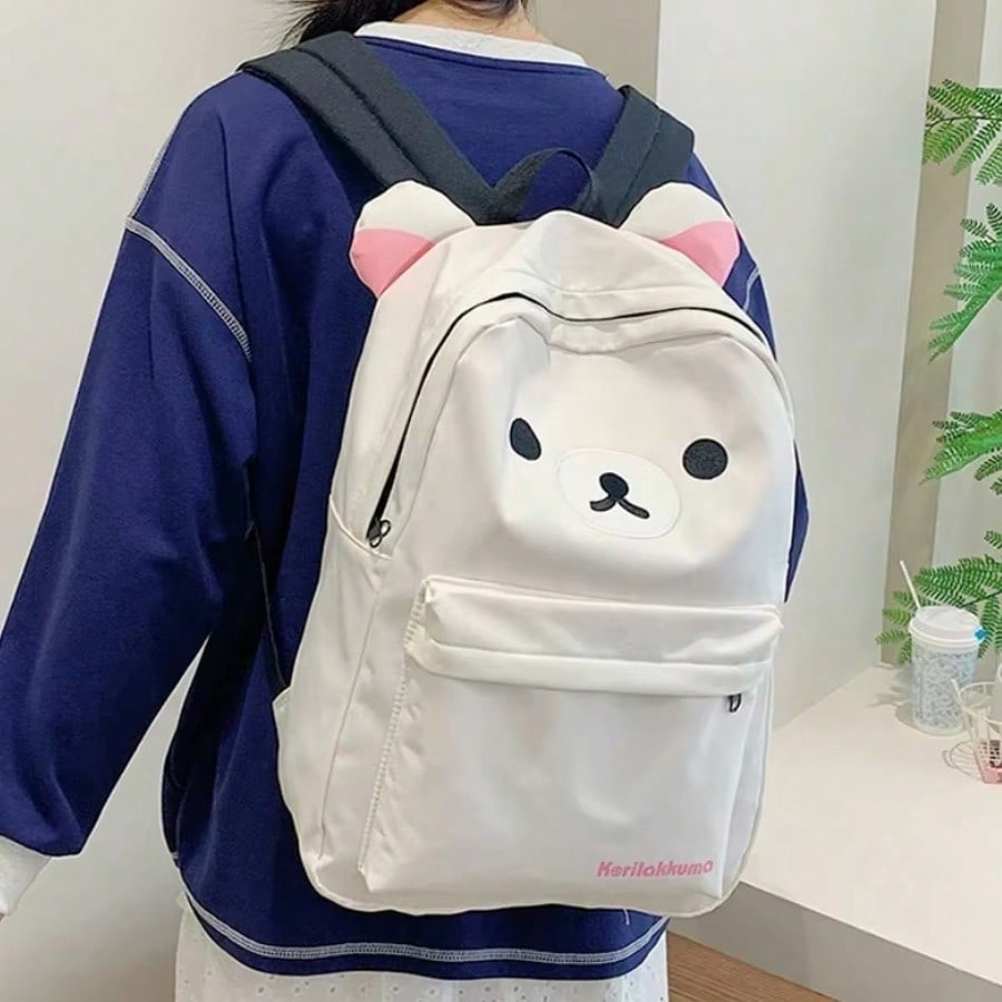Rilakkuma Backpack San-X Cute Bear Large Capacity Shoulder Bag for Students, Kawaii School Bookbag Daypack for Girls Teens, Lightweight Travel Bag Birthday Gift