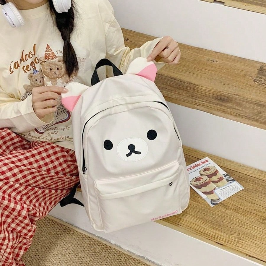 Rilakkuma Backpack San-X Cute Bear Large Capacity Shoulder Bag for Students, Kawaii School Bookbag Daypack for Girls Teens, Lightweight Travel Bag Birthday Gift