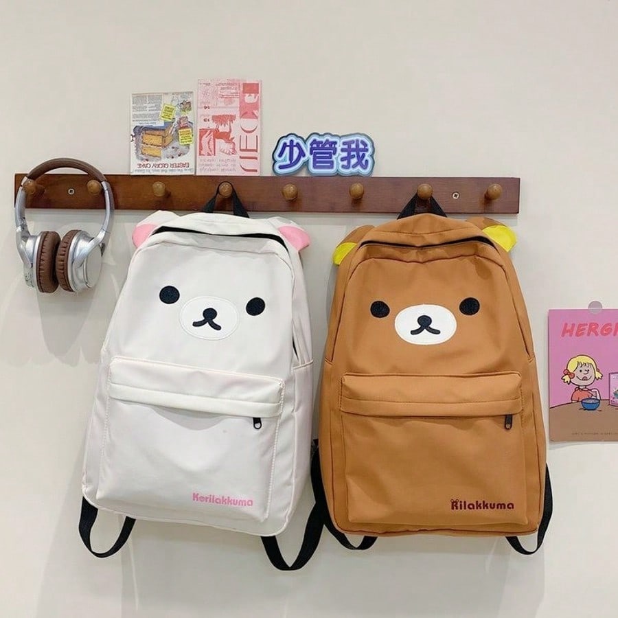 Rilakkuma Backpack San-X Cute Bear Large Capacity Shoulder Bag for Students, Kawaii School Bookbag Daypack for Girls Teens, Lightweight Travel Bag Birthday Gift
