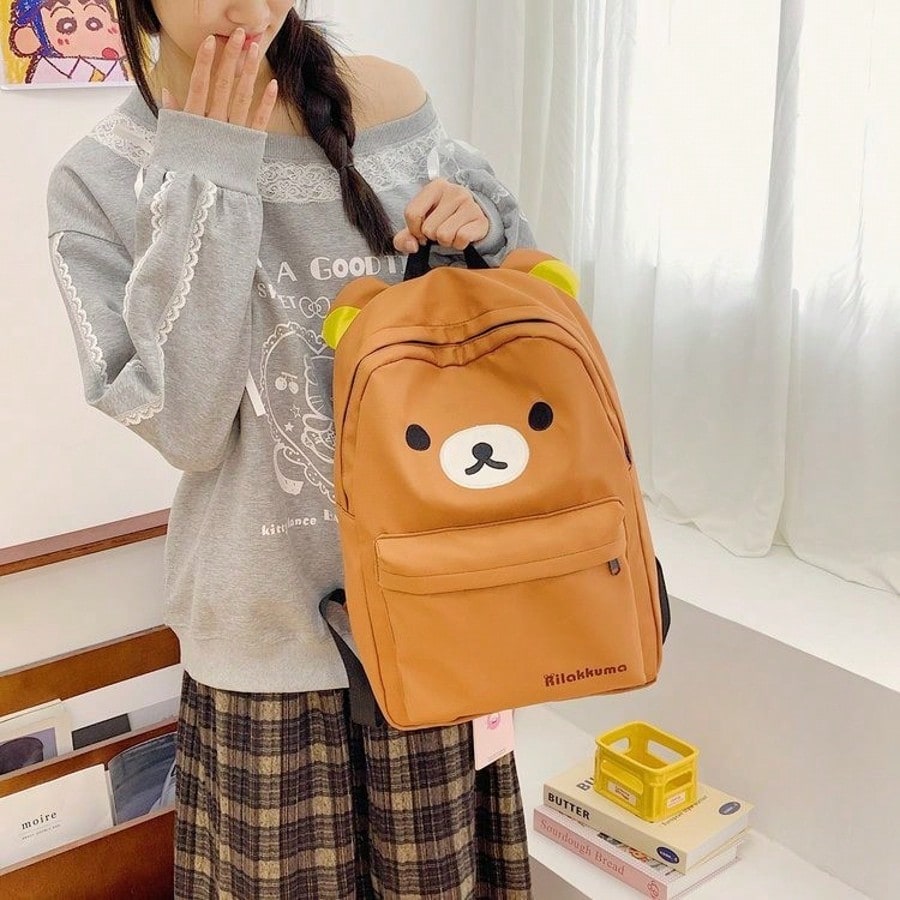 Rilakkuma Backpack San-X Cute Bear Large Capacity Shoulder Bag for Students, Kawaii School Bookbag Daypack for Girls Teens, Lightweight Travel Bag Birthday Gift