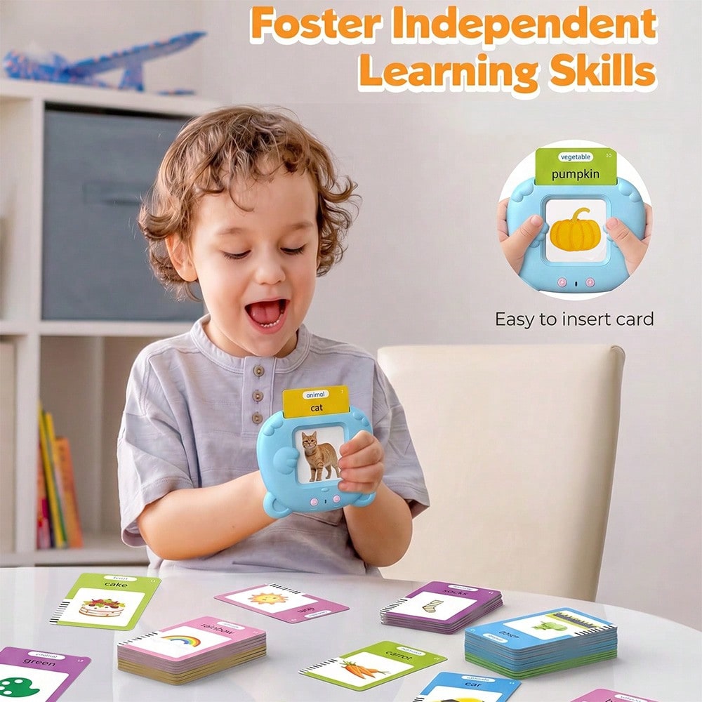 English Pronunciation Flash Cards for Kids with 224 Basic Words, Preschool Vocabulary Learning Toy for Home and Classroom Practice, Pink or Blue