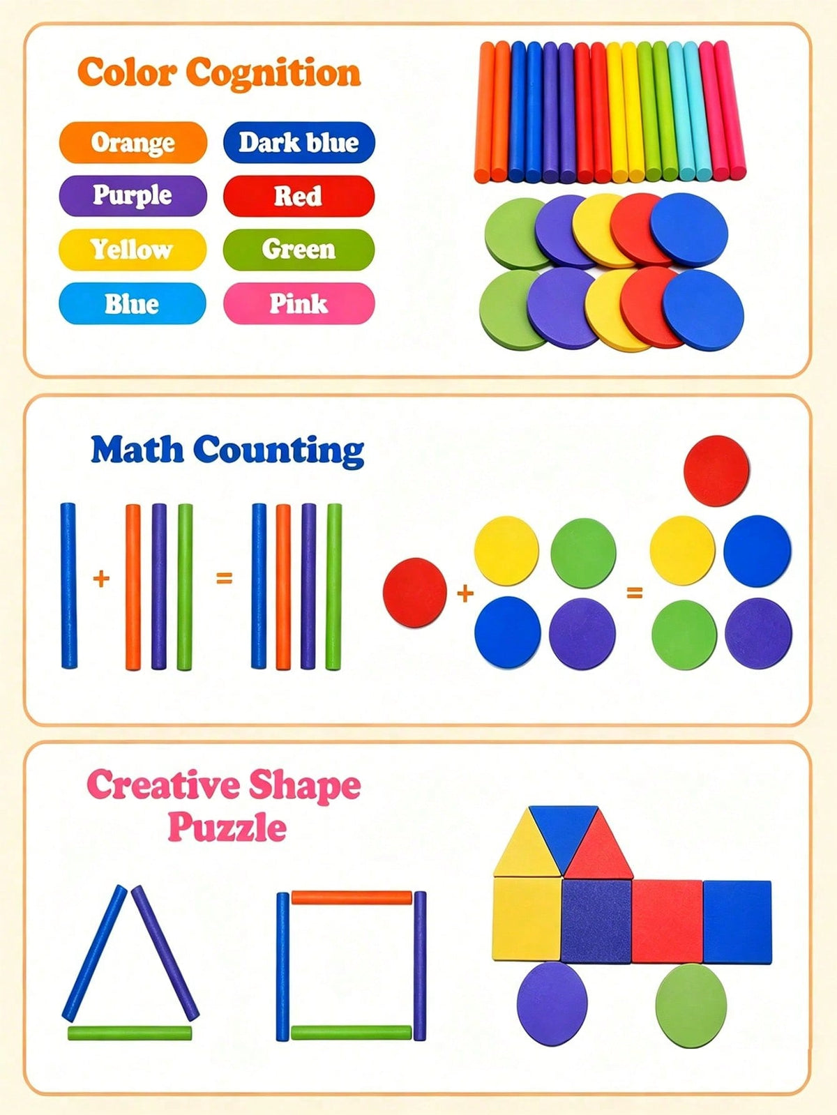 Color Sorting Cups for Kids Over 3, Wooden Montessori-Inspired Matching and Counting Toy with Fine Motor Activities and Multiple Set Options