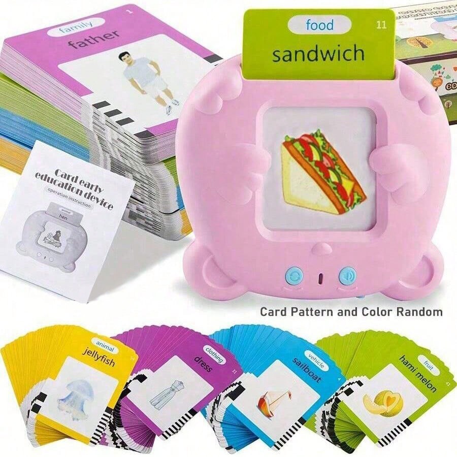 English Pronunciation Flash Cards for Kids with 224 Basic Words, Preschool Vocabulary Learning Toy for Home and Classroom Practice, Pink or Blue