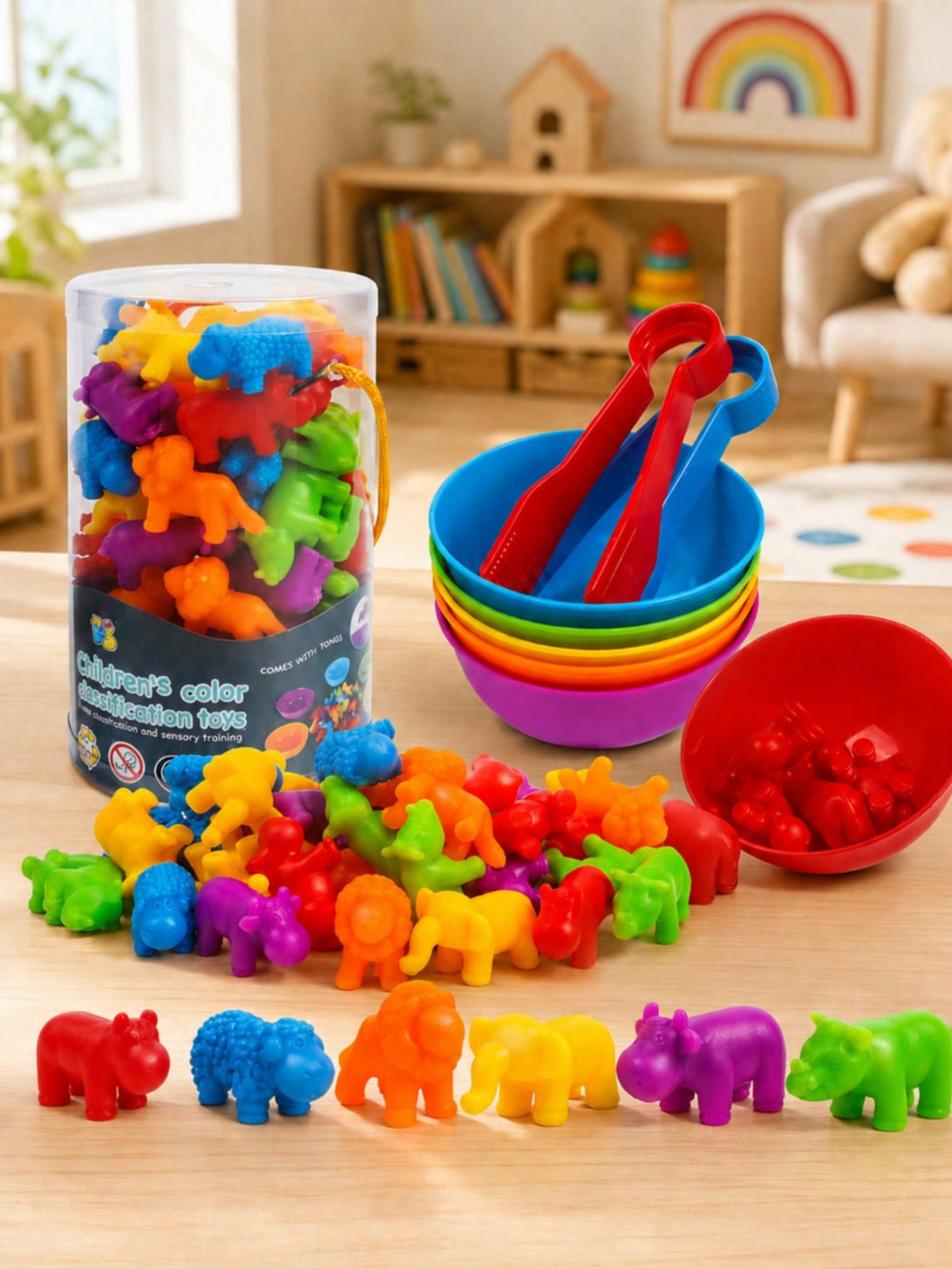 Animal Counting and Sorting Toy Set with Bowls for Kids Ages 3+, Montessori-Inspired Color Matching and Preschool Math Activity Gift