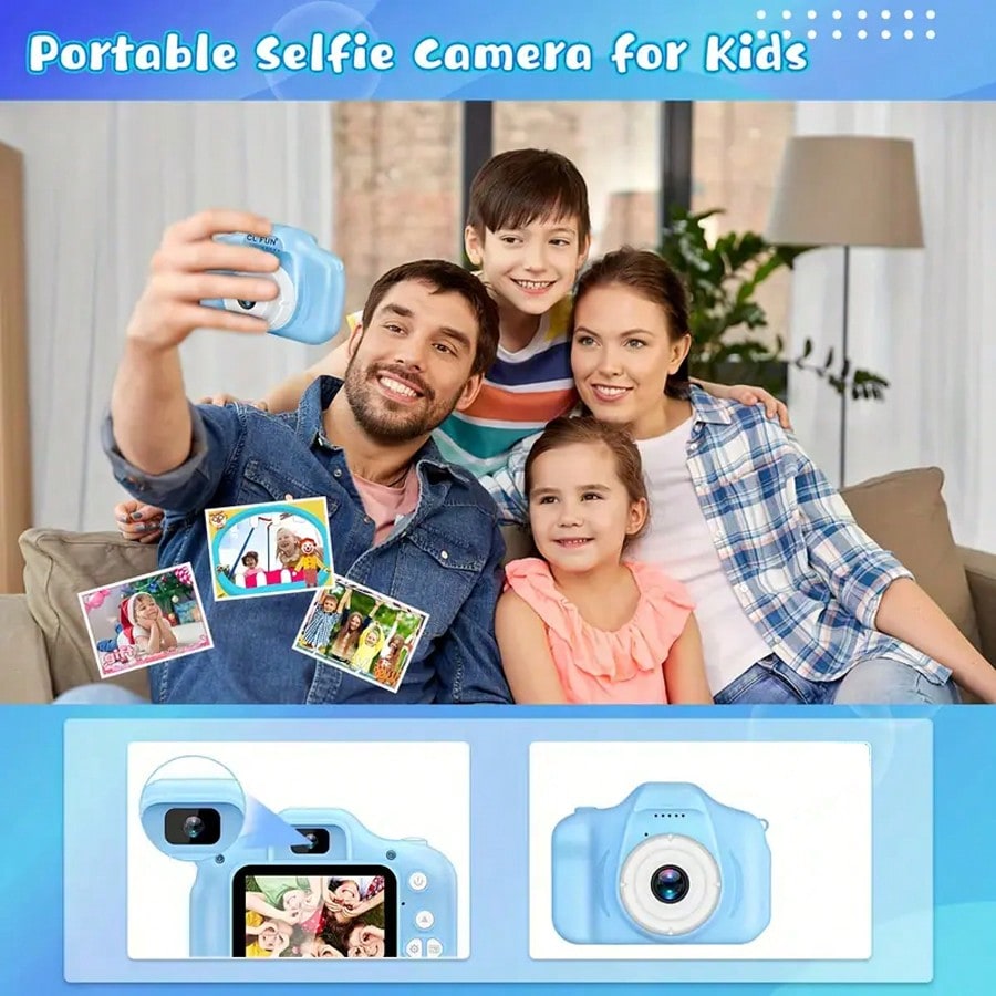 Kids Digital Selfie Camera with Video Recording and USB Charging, Children's Photography Camera in Blue or Pink for Birthday and Holiday Gifts
