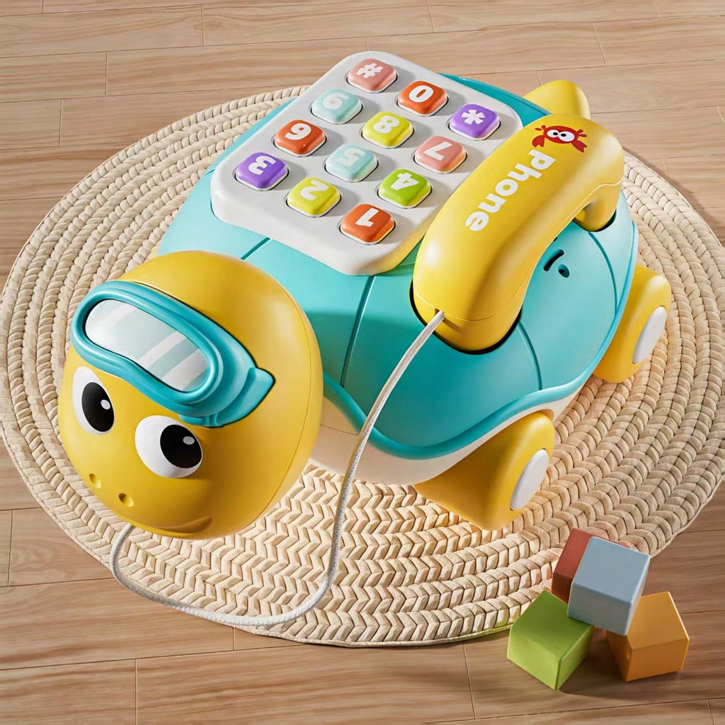 Turtle Musical Phone Toy with Interactive Buttons and Sound Effects, Blue or Orange Pretend Play Learning Phone for Early Hands-On Exploration