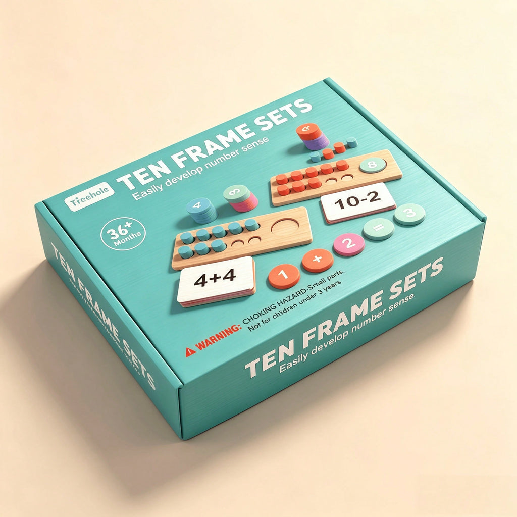 Ten Frame Math Manipulatives for Kids, Wooden Counting Game for Montessori-Inspired Number Practice in Kindergarten, Elementary Classrooms and Homeschool