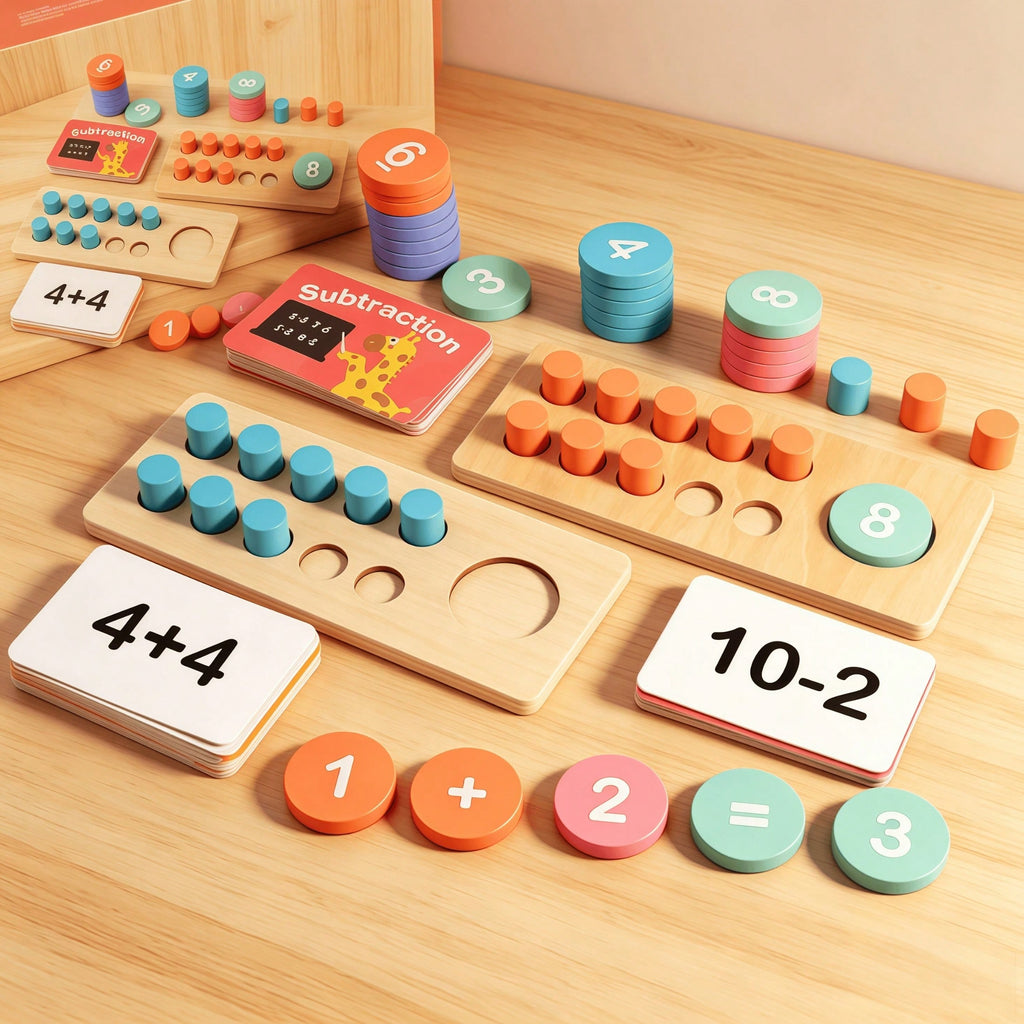 Ten Frame Math Manipulatives for Kids, Wooden Counting Game for Montessori-Inspired Number Practice in Kindergarten, Elementary Classrooms and Homeschool