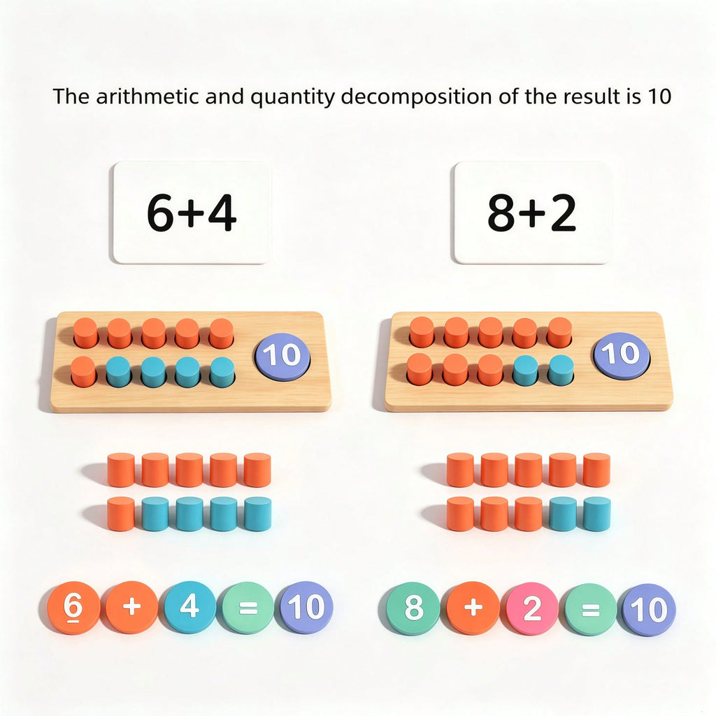 Ten Frame Math Manipulatives for Kids, Wooden Counting Game for Montessori-Inspired Number Practice in Kindergarten, Elementary Classrooms and Homeschool