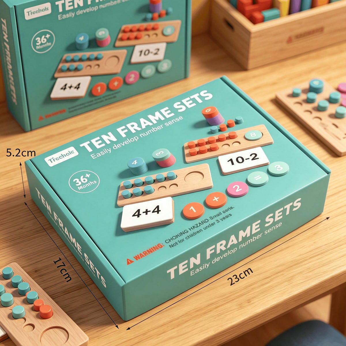 Ten Frame Math Manipulatives for Kids, Wooden Counting Game for Montessori-Inspired Number Practice in Kindergarten, Elementary Classrooms and Homeschool