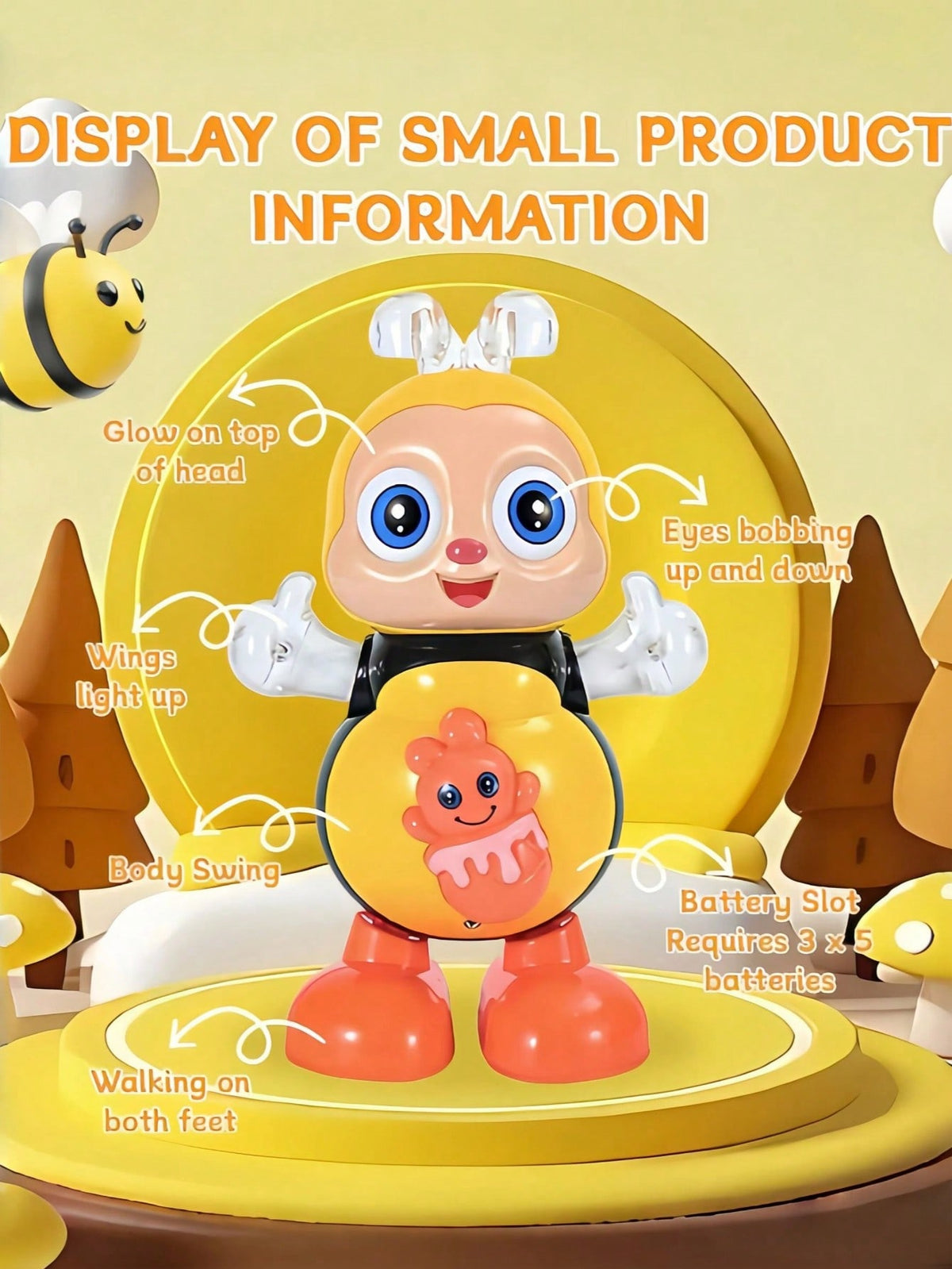 Electric Dancing Bee Toy with Music and Lights, Multicolor Abejita Chiquitita Animal Toy for Family Playtime, Birthday and Christmas Gifts
