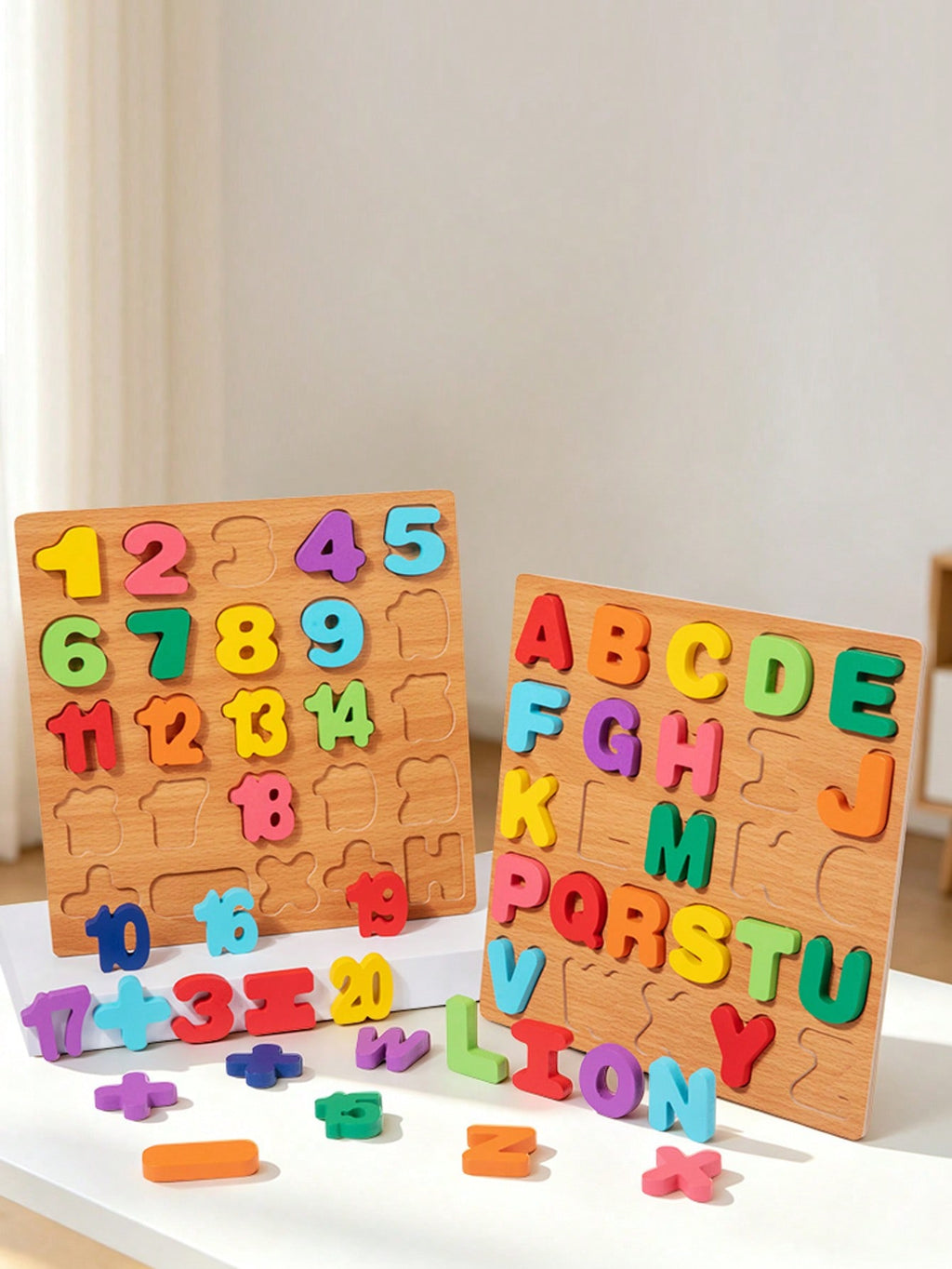 Alphabet Wooden Puzzles for Toddlers Ages 2-5, MINKOJA Letter or Number Learning Board, Multicolor Preschool Matching Toy for Boys and Girls