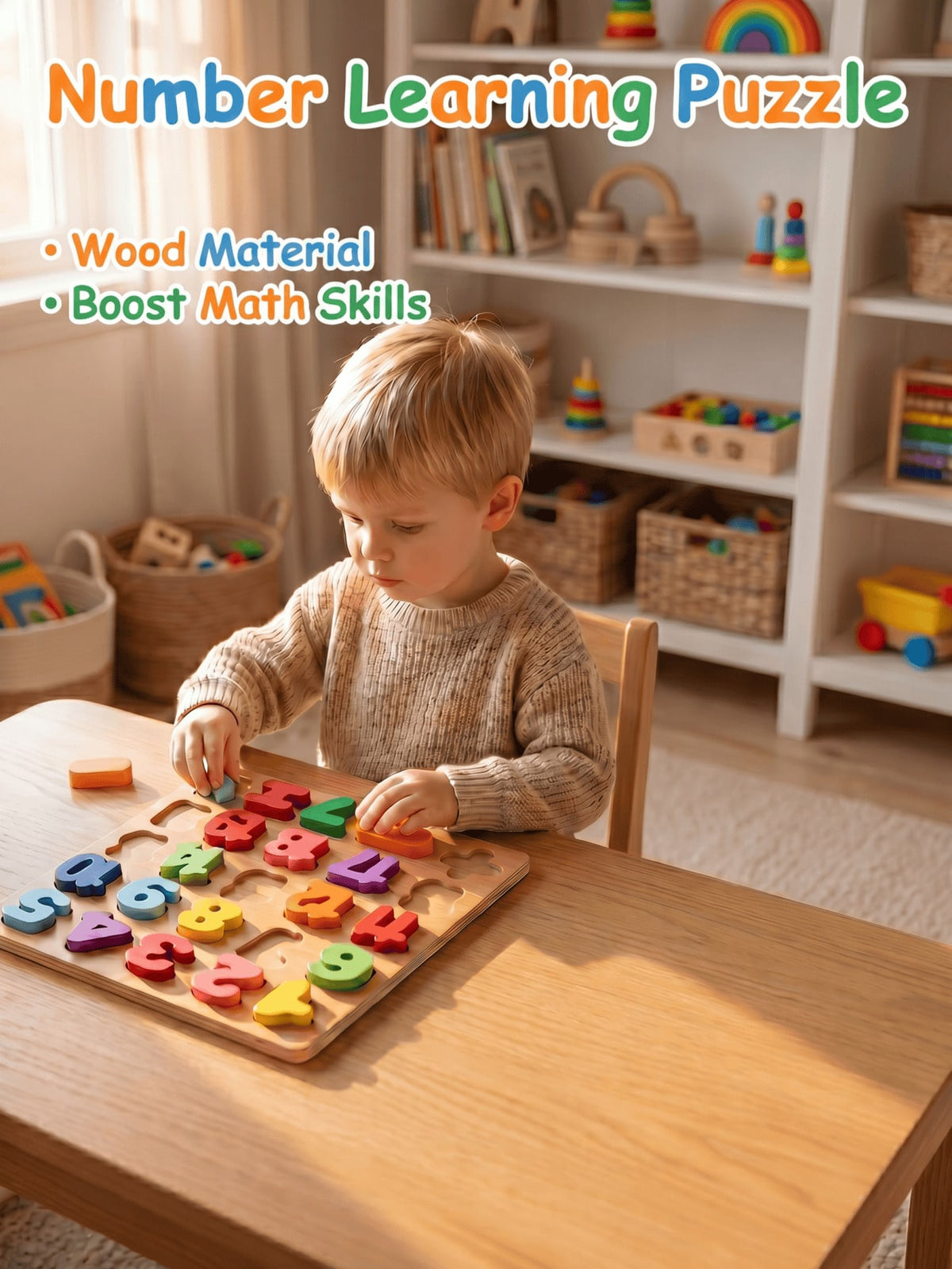 Alphabet Wooden Puzzles for Toddlers Ages 2-5, MINKOJA Letter or Number Learning Board, Multicolor Preschool Matching Toy for Boys and Girls