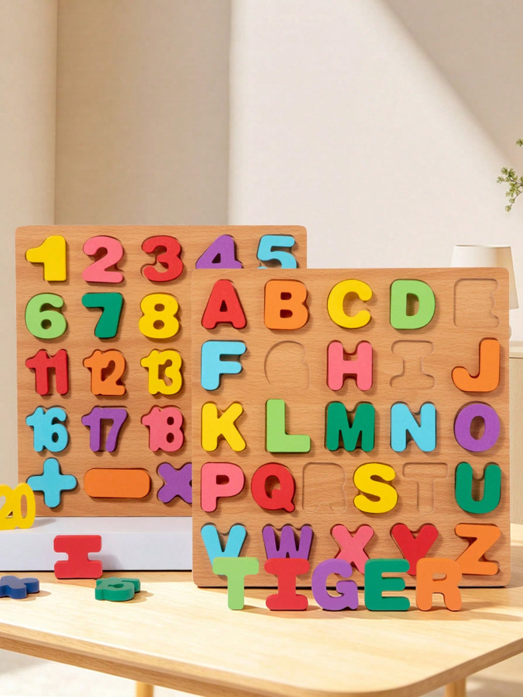Alphabet Wooden Puzzles for Toddlers Ages 2-5, MINKOJA Letter or Number Learning Board, Multicolor Preschool Matching Toy for Boys and Girls
