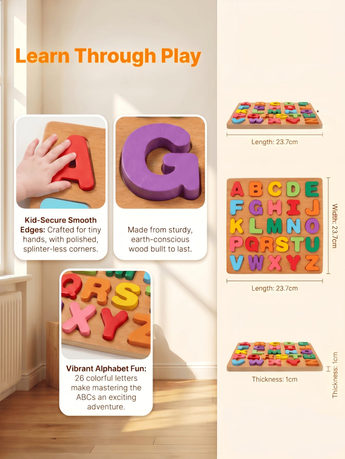 Alphabet Wooden Puzzles for Toddlers Ages 2-5, MINKOJA Letter or Number Learning Board, Multicolor Preschool Matching Toy for Boys and Girls
