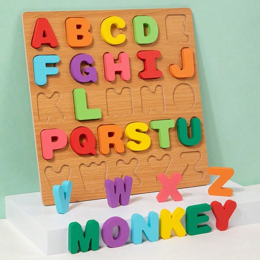 Alphabet Wooden Puzzles for Toddlers Ages 2-5, MINKOJA Letter or Number Learning Board, Multicolor Preschool Matching Toy for Boys and Girls