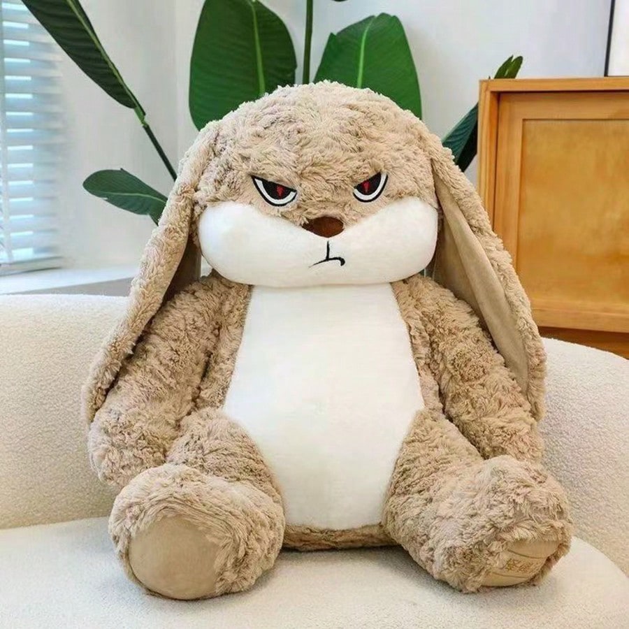 Rabbit Plush Pillow with Floppy Ears, Super Soft Bunny Stuffed Animal in Brown or Purple, 35cm and 70cm Options for Room Decor and Gifts
