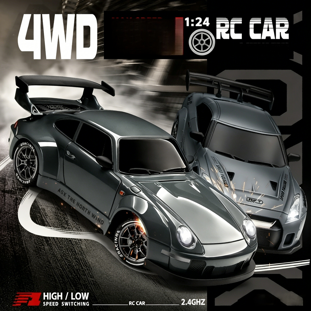 LED RC Drift Car 1:24 Scale with Colorful Lights, High-Speed Remote Control Racing Vehicle, Birthday and Christmas Gift for Car Fans