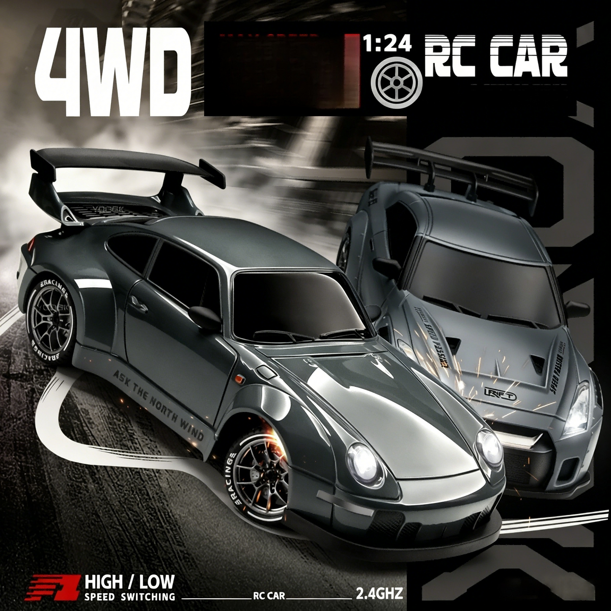 LED RC Drift Car 1:24 Scale with Colorful Lights, High-Speed Remote Control Racing Vehicle, Birthday and Christmas Gift for Car Fans