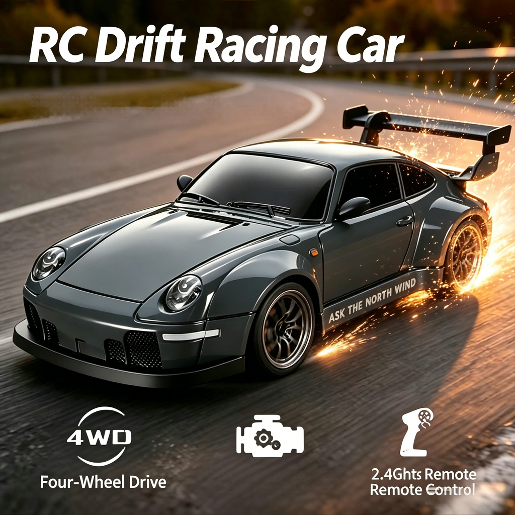 LED RC Drift Car 1:24 Scale with Colorful Lights, High-Speed Remote Control Racing Vehicle, Birthday and Christmas Gift for Car Fans
