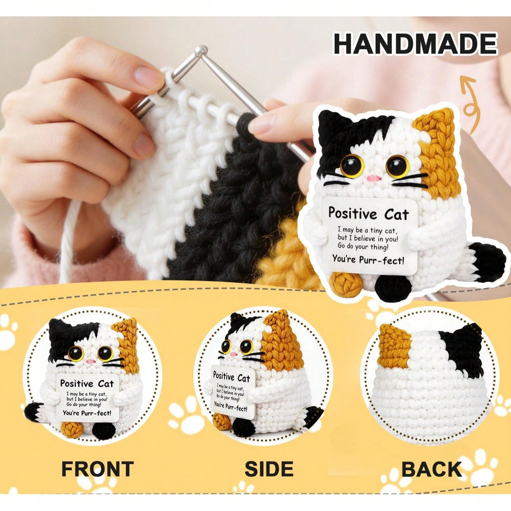 Crochet Cat Plush, Handmade Mini Kitty Decoration in Yellow or Black, Cute Cat Lover Gift for Mom, Birthdays and Anniversary Surprises